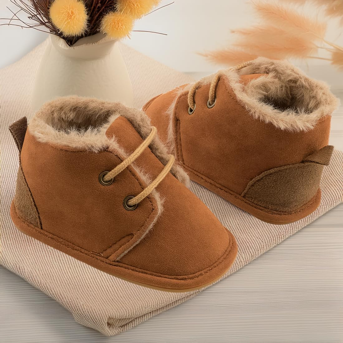 Baby Booties Newborn Girl Boy Shoes Infant Fleece Cozy Fur Lining Winter Warm Ankle Boots Rubber Sole Anti-Slip Prewalker Boots