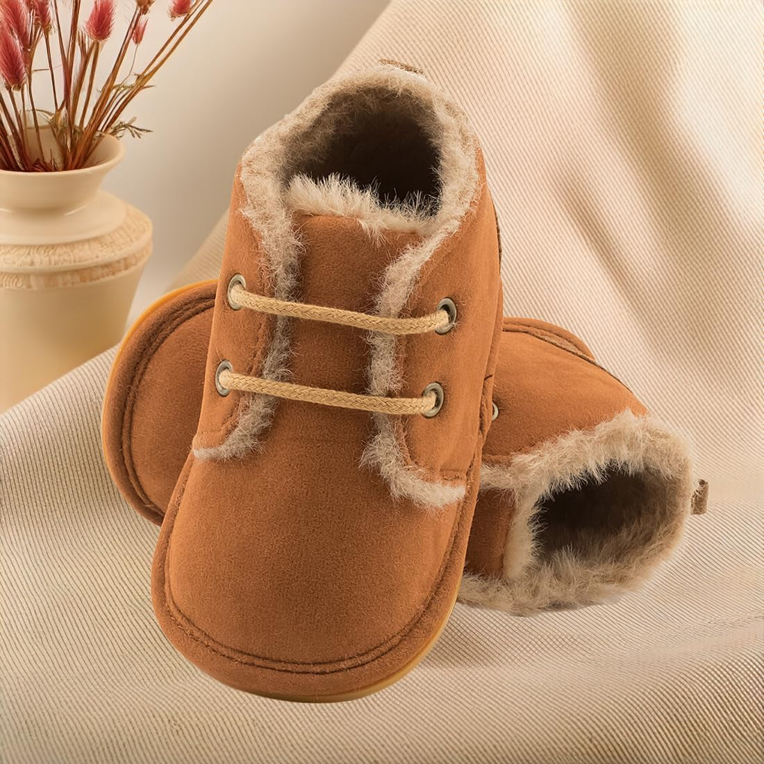 Baby Booties Newborn Girl Boy Shoes Infant Fleece Cozy Fur Lining Winter Warm Ankle Boots Rubber Sole Anti-Slip Prewalker Boots