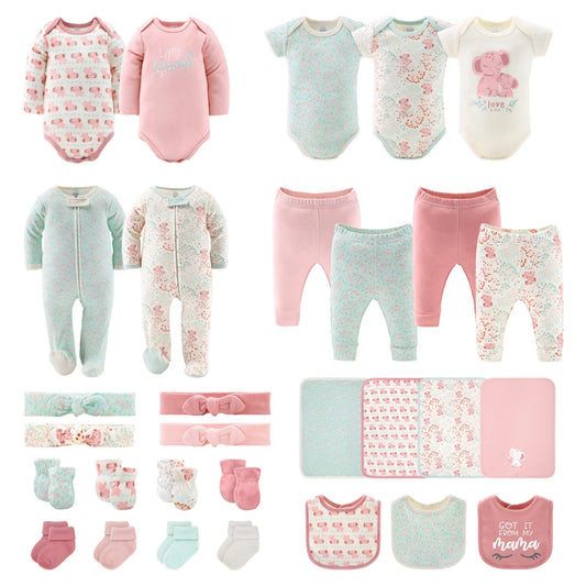 Newborn Layette Gift Set, Pink Floral Elephant, 30 Essential Pieces, 0-3 Months