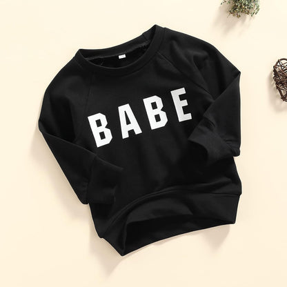 Kids Infant Baby Boy Girls Clothes Babe Letter Printed Long Sleeve Pullover Sweatshirt Shirt Sweater Tops